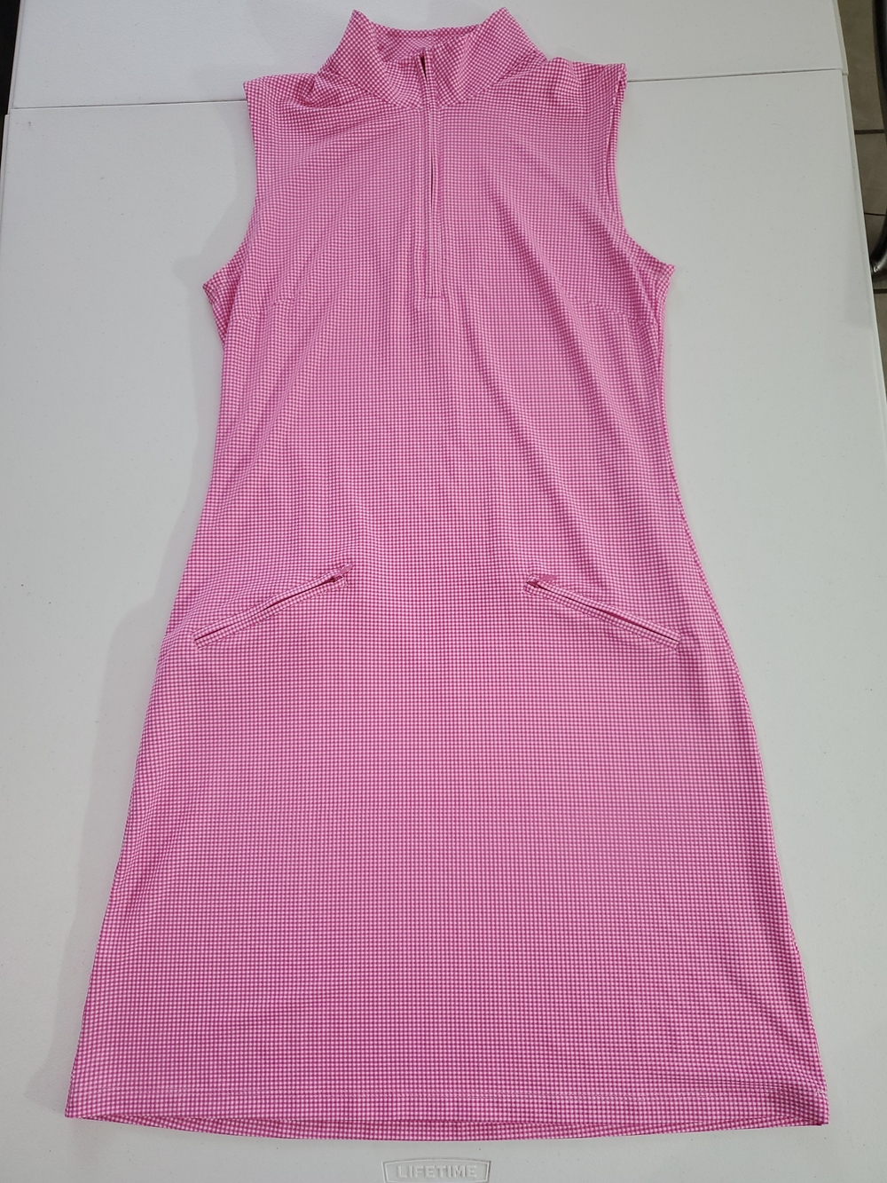 IBKUL XS Sleeveless Pink Gingham Zip Golf Dress